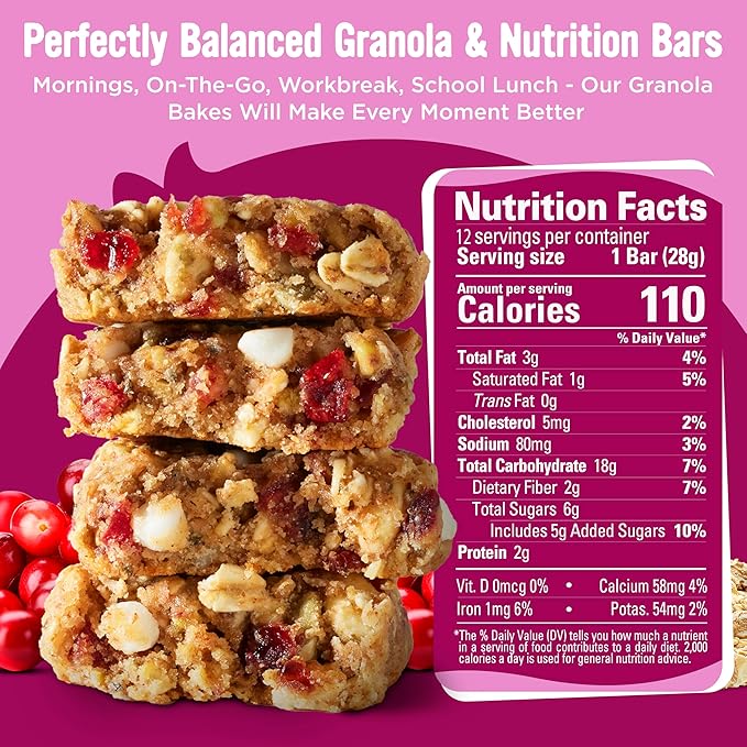 Cooper Street Oatmeal Cranberry Granola Bakes (24 pack) - Individually Wrapped Soft and Chewy Breakfast Granola Bars - Nut, Dairy & Soy Free - Great As Kids Snacks For School, Hiking Or Lunchbreak