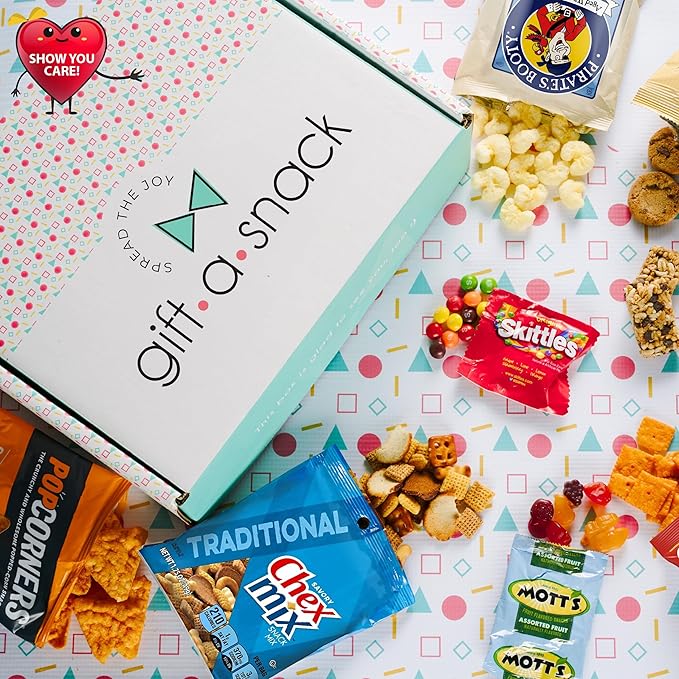 Gift A Snack - Valentines Day Healthy Snack Box Care Package + Greeting Card (60 Count) Birthday Treats Gift Basket, Nutritious Granola Breakfast Bars Office Food Assortments & Variety Gifts