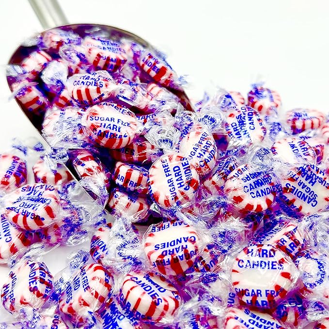 Sugar Free Peppermint Starlight Candy - 1 Pound Bulk Bag (Approx 90 Count) - Individually Wrapped - Valentines Day & Christmas Peppermint Mints- Keto & Diabetic Friendly Sugarless Hard Candy