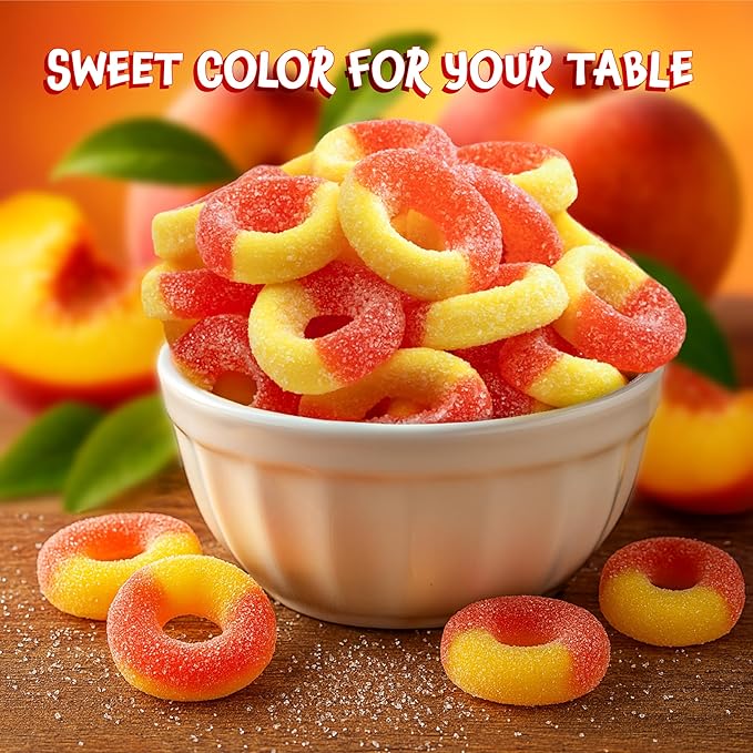 Peach Rings - 2 Pound Bag - Peach Gummies Candy - Sweet and Sour Candy for Office, Snacking, Dessert Decorating, Goodie Bags - Classic Chewy Treat