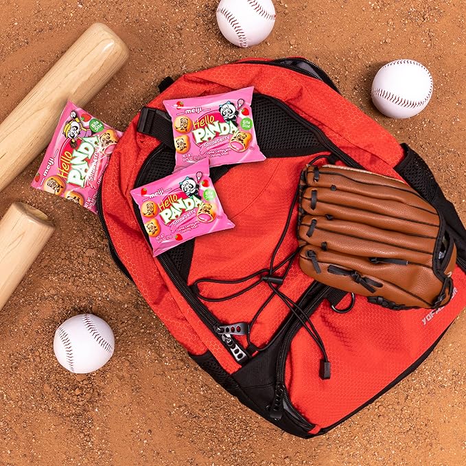 Meiji Hello Panda Cookies, Strawberry Crème Filled - 6 oz, Pack of 8, 64 Bags Total - Bite Sized Cookies with Fun Panda Sports