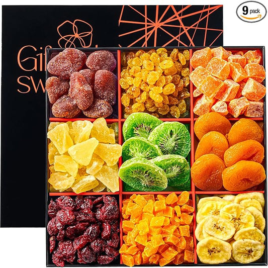 Dried Fruit Gift Basket - 9 Sectional - Tropical Arrangement - Gourmet Snack Box for Birthday, Anniversary, Corporate Gifting, Sympathy, Care Package, Get Well Gift