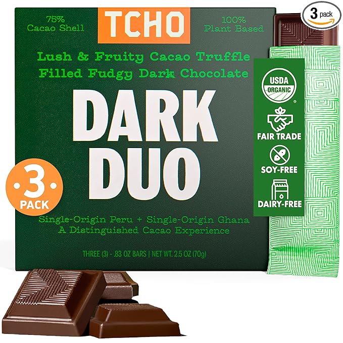 TCHO Dark Duo Dark Chocolate Bars (3 pack) | Single Origin, Plant Based, Organic & Fair Trade, | Non GMO, Non-Dairy, Vegan, Soy Free (2.5oz each)
