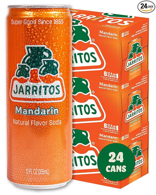Jarritos - Mexican Soda Soft Drinks, Mandarin (12 oz, 355ml) 24 Cans (3 Boxes of 8) - Real Cane Sugar - 0g Fat - Made in Mexico - Natural Flavor Soda Pop - Party & BBQ Beverages