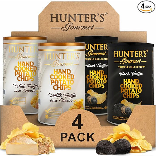 Hunter's Gourmet Chips Truffle Collection | Hand-Cut | Made in a Nut-Free Facility | Cholesterol-Free | No Artificial Colors | Vegetarian Truffle Lover | Premium Treat Pack of 4