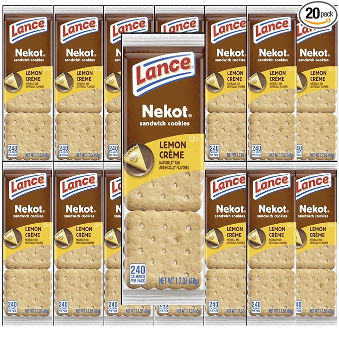 Lance Nekot Cookie Sandwiches Lemon Creme Filling, Lance, Nekot Peanut Butter Crackers, Nekot Cookies, Lance Cookies, for a total of 20 units