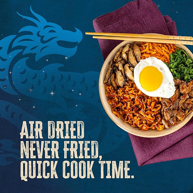 Blue Dragon Korean BBQ Saucy Noodles 4.2 oz (Pack of 6) – Knife-Cut Noodles with Korean-Style BBQ Sauce – Air-Dried, Never Fried – Vegetarian Friendly