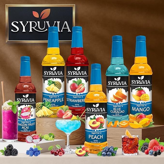 Syruvia Sugar-Free Strawberry Syrup, Flavored Syrup for Drinks, Cocktails, Lemonades, Iced Teas, and Desserts – 25.4 fl oz