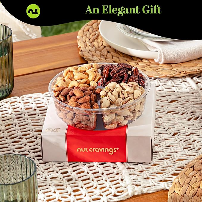 NUT CRAVINGS - Valentines Day Mixed Nuts Gift Basket in Red Gold Box (4 Assortments) Treats for Adults, Food Arrangement, Healthy Snack Care Package, Kosher