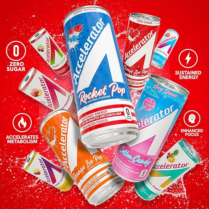 Accelerator Energy Drink, Ultimate Variety Pack 12oz can (12 pack), Zero Sugar, Sustained Energy from 100% Natural Caffeine (200mg from Green Coffee Bean & Green Tea extract)