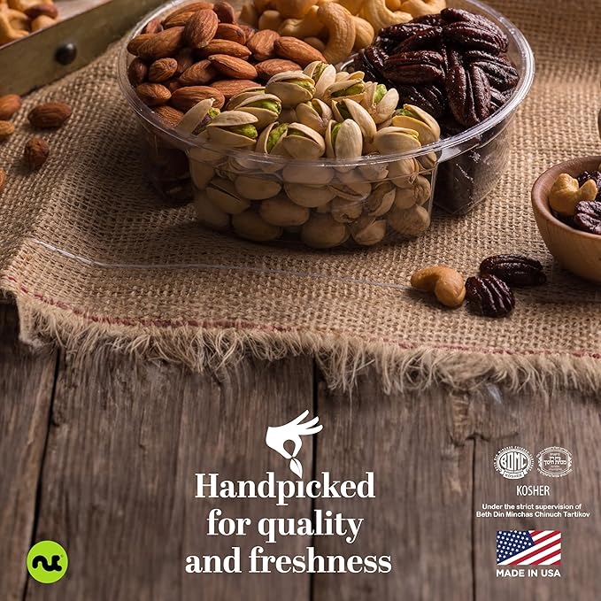 NUT CRAVINGS - Valentines Day Mixed Nuts Gift Basket in Red Gold Box (4 Assortments) Treats for Adults, Food Arrangement, Healthy Snack Care Package, Kosher