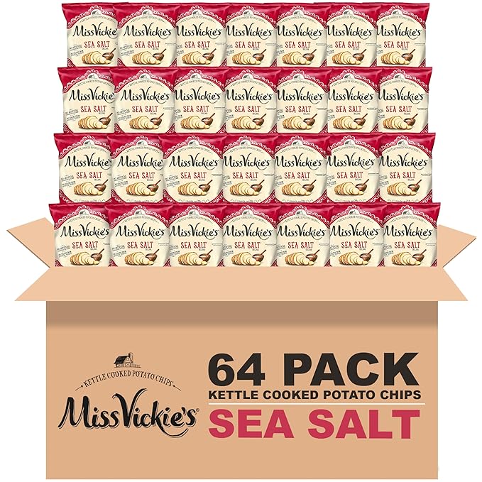 Miss Vickie's Sea Salt Flavored Kettle Cooked Potato Chips, 1.375 Ounce (Pack of 64)