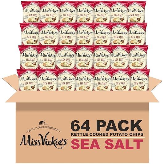 Miss Vickie's Sea Salt Flavored Kettle Cooked Potato Chips, 1.375 Ounce (Pack of 64)
