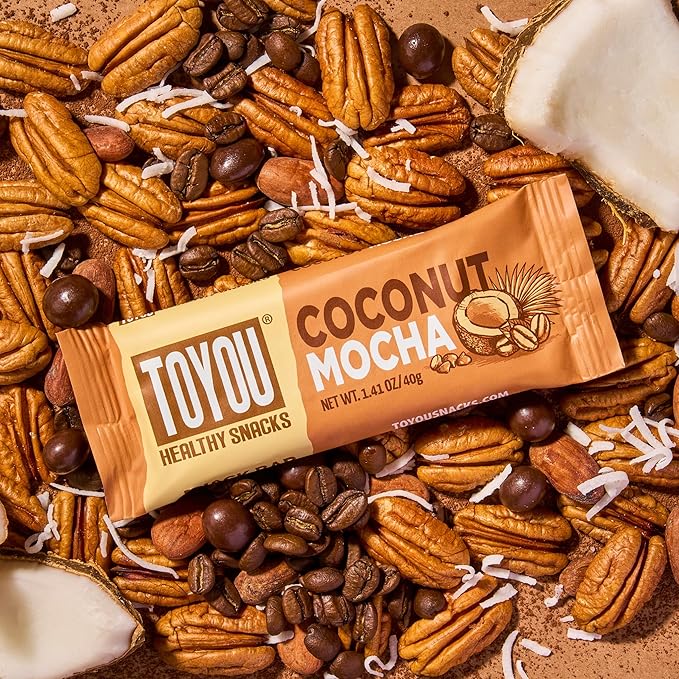 ToYou Gluten Free Chewy Fruit and Nut Bars - Healthy Protein Snacks | Coconut Mocha - 1.41 Ounce (Pack of 12) | Soft Chewy, Vegan, Fiber-Packed Granola Bars for Adults and Kids, Made with Natural Ingredients