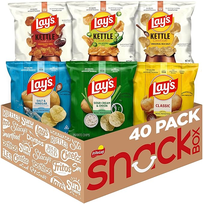 Lay's Potato Chips, Regular & Kettle Variety Pack, (Pack of 40)