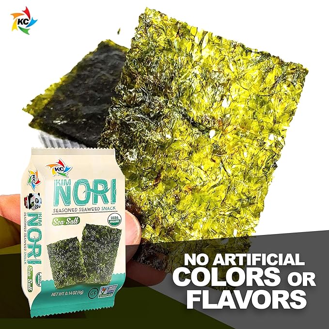 KIMNORI Seasoned Seaweed Snacks Sheets – Organic Sea Salt Sweet 'N Spicy Flavor 24 Individual Packs Roasted Crispy Premium 100% Natural Laver Kim Nori 4g 0.14 Ounce