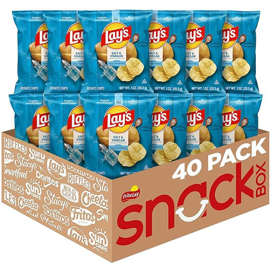 Lay's Salt & Vinegar Flavored Potato Chips, 1 oz Bags, (40 Count) (Packaging May Vary)