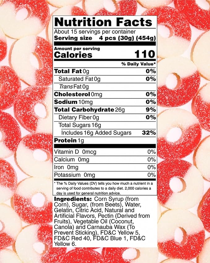 Watermelon Gummy Rings Candy - Fresh, Soft, and Chewy Sugar Dusted Gourmet Watermelon Gummy Candy Rings (1 Pound)