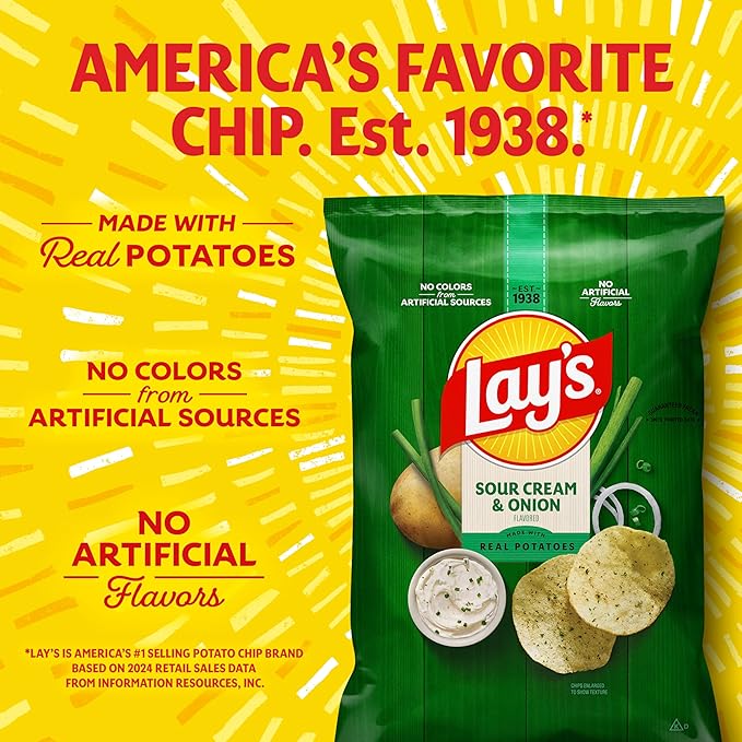 Lay's Potato Chips, Sour Cream & Onion, 1 Ounce (Pack of 104)
