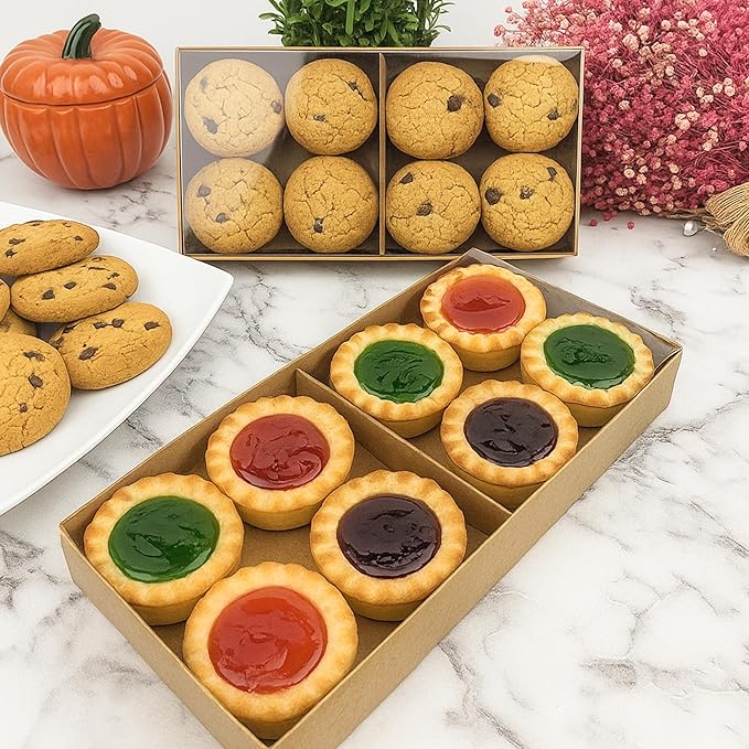 Diakarma Gift Boxes with Clear Cover, Bakery Treat Boxes for Small Cakes, Cookies, Desserts, Donuts, Pastries, Gifts, and Party Favors – Durable & Elegant (24 Pieces Brown Kraft, 4"x8"x1.2")