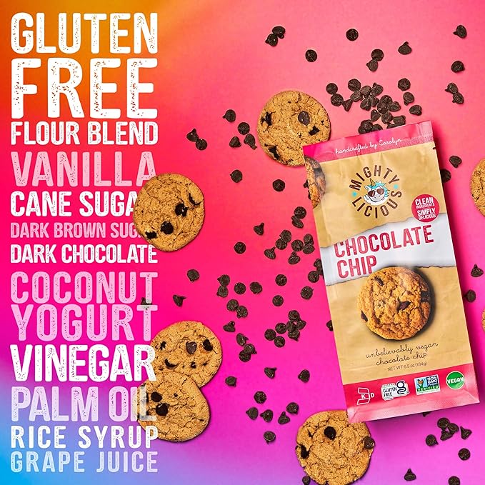 MIGHTYLICIOUS Vegan Chocolate Chip Cookies – Gluten-Free, Dairy-Free, Allergen Friendly, Egg-Free, Non-GMO, Kosher, Preservative-Free – Snack Option for a Guilt-Free Treat - 6.5 Oz (3 Pack)