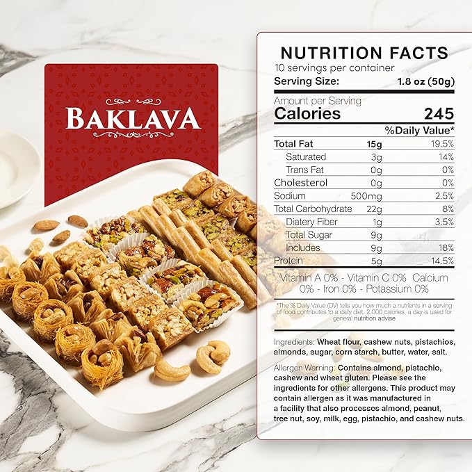 Eastanbul Baklava, 1.1lb, Baklava Pastry, Pistachio Gift Box, Middle Eastern Sweets, Turkish Desserts, Pistachio & Cashew Rich Pastry, Dulces Arabes, Arabic Sweets, Turkish Gifts