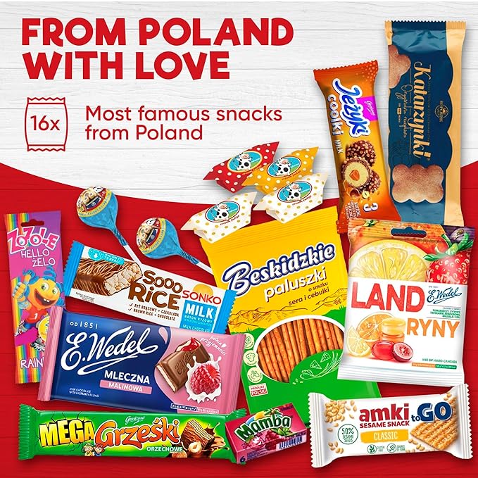 Authentic Polish Candy Snack Box - 15 Traditional Treats from Poland - Indulge in the Flavors of Poland with Wafers, Sesame snacks, Cookies & More! Perfect Poland Gifts
