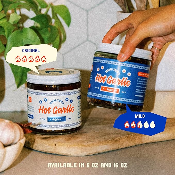 Mama Teav's Mild Garlic Chili Crisp - Mild, Crunchy, Umami Chili Oil with Garlic & Cambodian Chilis - Vegan, Gluten-Free, All-Natural - Cold-Pressed Grapeseed Oil - 6oz Jar