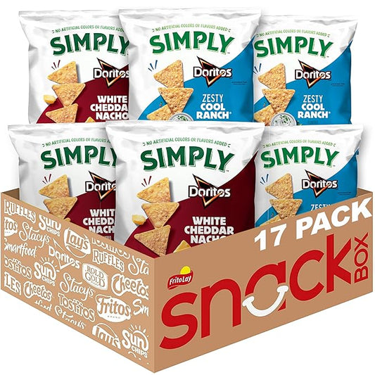 Simply, Doritos White Cheddar Nacho and Zesty Ranch Variety Pack, 0.875 Oz (Pack of 17)