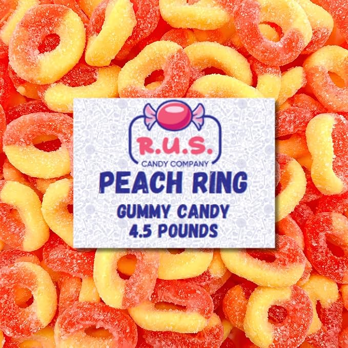 Peach Ring Gummies 4.5 lbs Bulk Bag – Fruity Gummy Candy – Fresh, Soft & Chewy – Party, Snack, Candy Buffet – by RUS Candy Company (Peach)