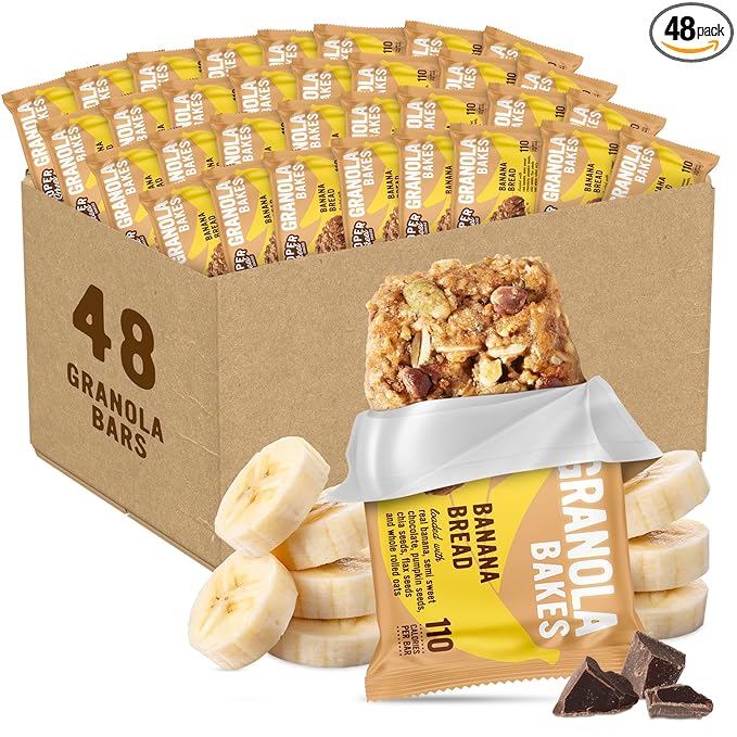 Cooper Street Banana Bread Granola Bakes (48 Count) – Individually Wrapped Soft and Chewy Granola Bars Bulk – Dairy, Soy, Peanut and Tree Nut Free - Perfect As Healthy Bulk Office or Classroom Snacks
