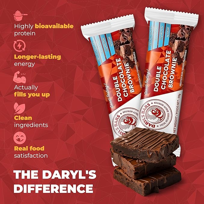 Daryl's Bars, Double Chocolate Brownie On the Go Whey Protein Bars, Gluten Free, 22gr of Protein Snack, Meal Replacement, Pack of 1