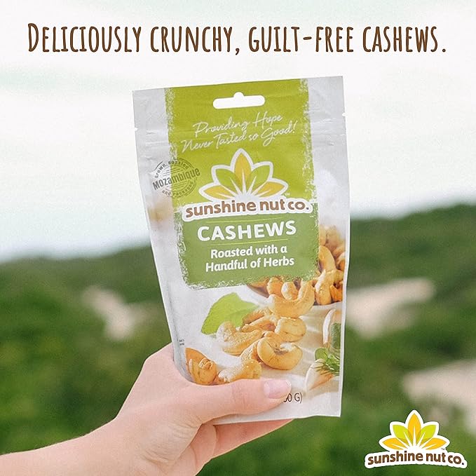Sunshine Nut Company Whole Roasted Lightly Salted Cashews, Handful of Herbs Flavor, Single 7 oz. Bag, Gluten Free, Peanut Free and Vegan Individual Snack Packs for Kids and Adults, GMO Free