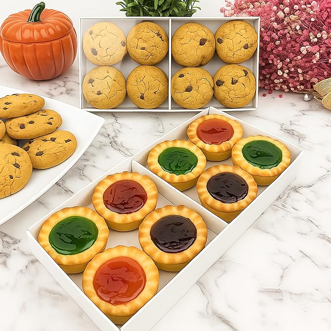 Gift Boxes with Clear Cover, Bakery Treat Boxes for Small Cakes, Cookies, Desserts, Donuts, Pastries, Gifts, and Party Favors – Durable & Elegant (10 Pieces White Kraft with Seperator, 4"x8"x1.2")