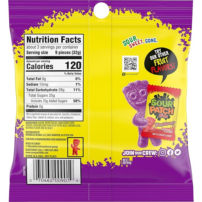 SOUR PATCH KIDS Grape Soft & Chewy Candy, Bulk Candy, 12 - 3.58 oz Bags