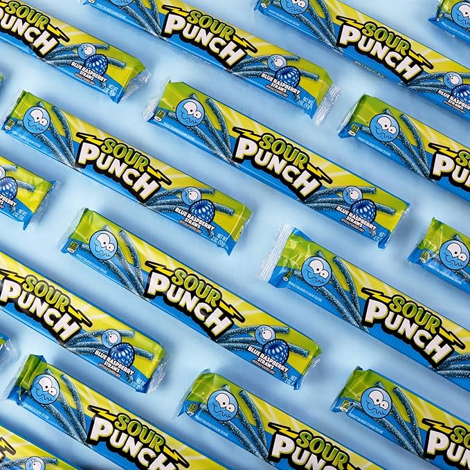 Sour Punch Straws, Sweet & Sour Flavored Soft, Chewy Candy, Tray, Blue Raspberry, 48 Oz