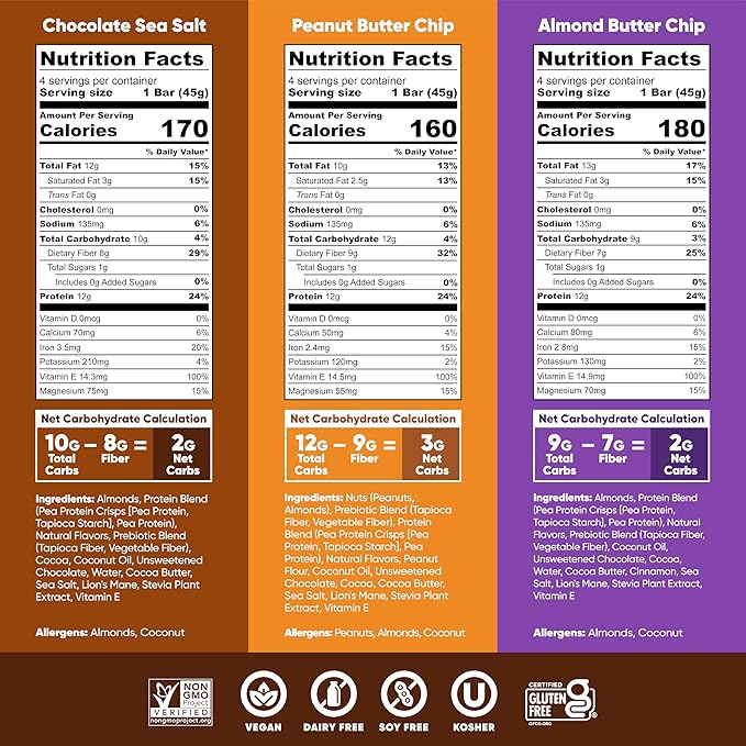 IQBAR Brain and Body Keto Protein Bars - Chocolate Lovers Variety and Chocolate Sea Salt - 12 Count Energy Bars - Low Carb Protein Bars - High Fiber Vegan Bars Low Sugar Meal Replacement Bars