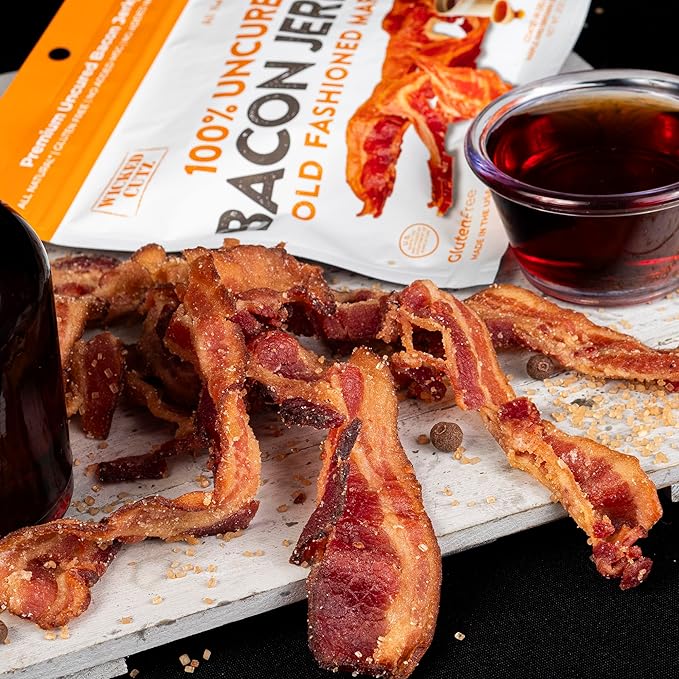 Bacon Jerky Variety Pack, 5 Flavors & Up to 24g Protein Per Bag, Fully Cooked, Tender & Easy to Chew Carnivore Snacks, USA Made High Protein Carnivore Snacks (5 Bags)