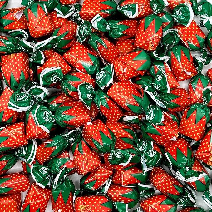 Strawberry Filled Hard Candy - Individually Wrapped Strawberry Bon Bons Candy 2 Pound Bulk Bag, Red