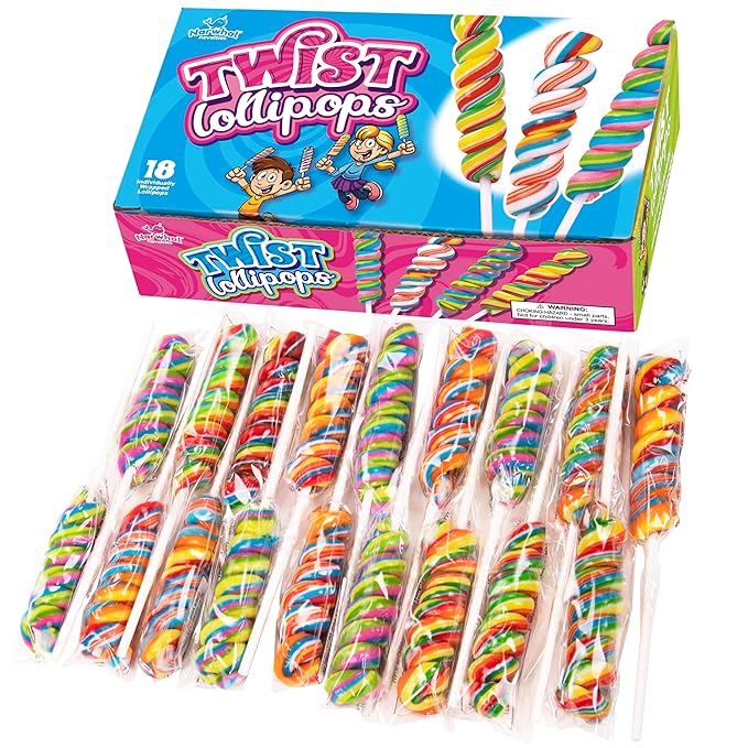 Rainbow Twist Lollipops Swirl 18 PCS- Spiral Twisty Lollipop - Bulk Lolipop Candy Suckers Treats - Swirly Candies for Birthdays Party Favors and Goodie Bags - Easter Basket Fillers for Kids