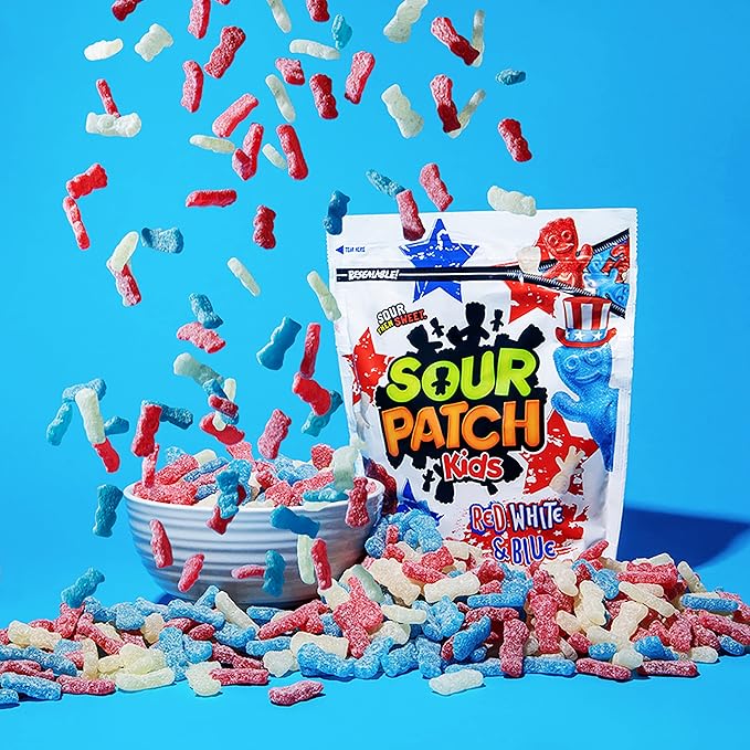 Sour Patch Kids Red, White & Blue Soft & Chewy Candy, Bulk Candy, 4-1.8 lb Bags