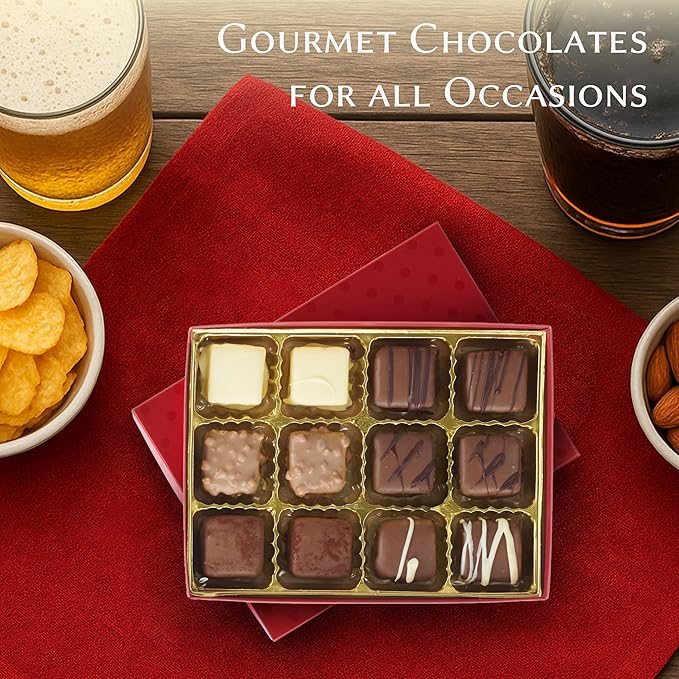 Luxury Milk Chocolate Truffles Gift Box, 12-Piece Assorted Belgian-Style Chocolates, Valentine’s Day Chocolate Gift For Her Or Him, Box Of Chocolates For Date Night Desserts, Birthdays And Anniversaries