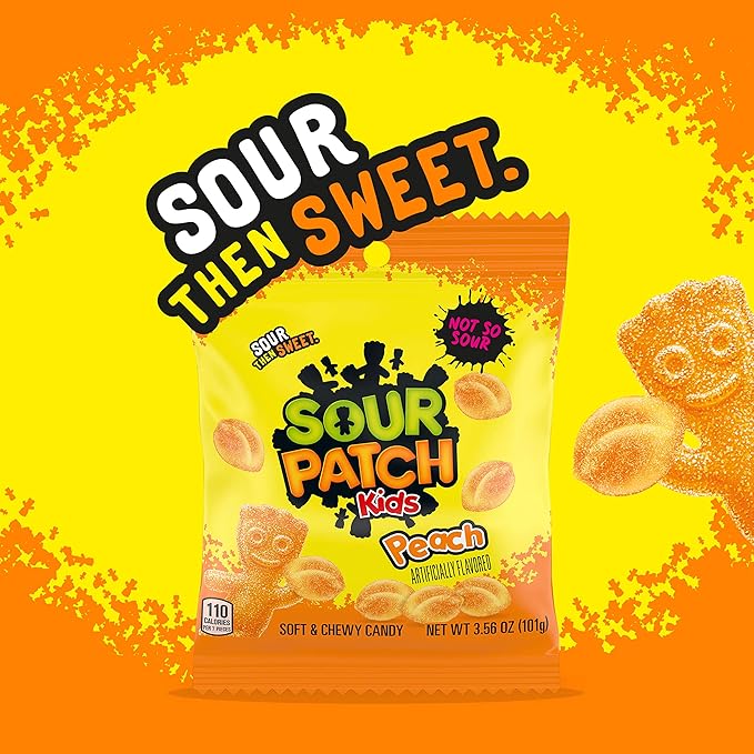 SOUR PATCH KIDS Peach Soft & Chewy Candy, Bulk Candy, 12 - 3.56 oz Bags