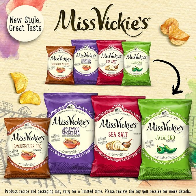 Miss Vickie's Sea Salt Flavored Kettle Cooked Potato Chips, 1.375 Ounce (Pack of 64)