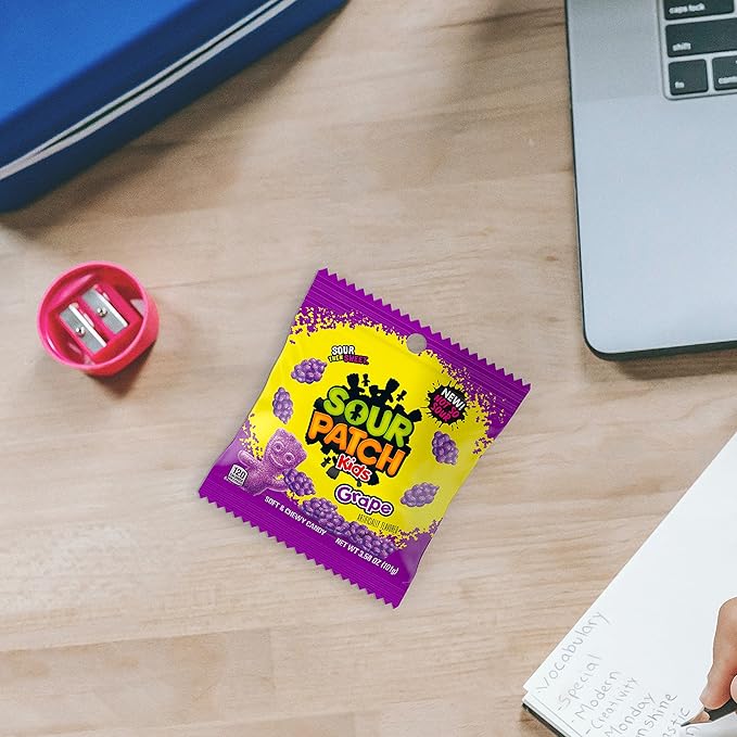SOUR PATCH KIDS Grape Soft & Chewy Candy, Bulk Candy, 12 - 3.58 oz Bags