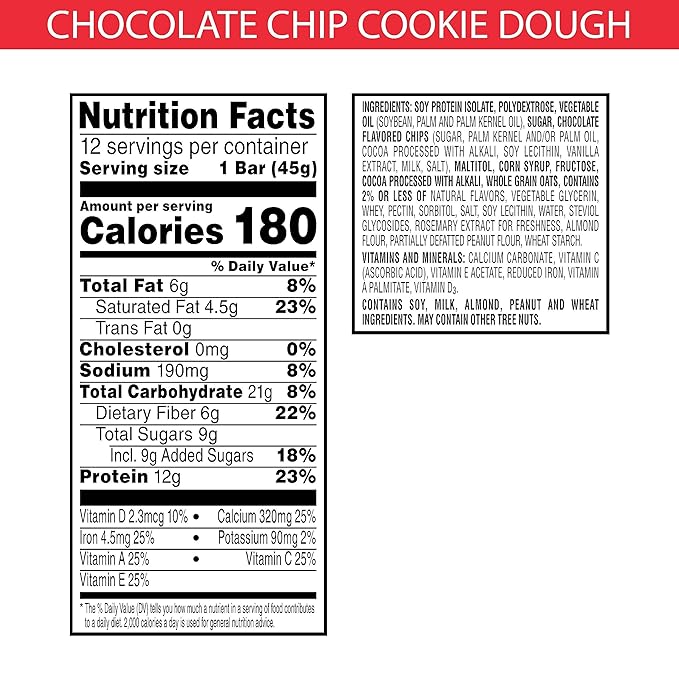Kellogg's Special K Protein Meal Bars, 12g Protein Snacks, Meal Replacement, Chocolatey Chip Cookie Dough, 19oz Box (12 Bars) (Pack of 2)