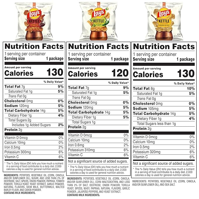 Lay's Kettle Cooked Potato Chips, Variety Pack, 0.85 Ounce (Pack of 40)