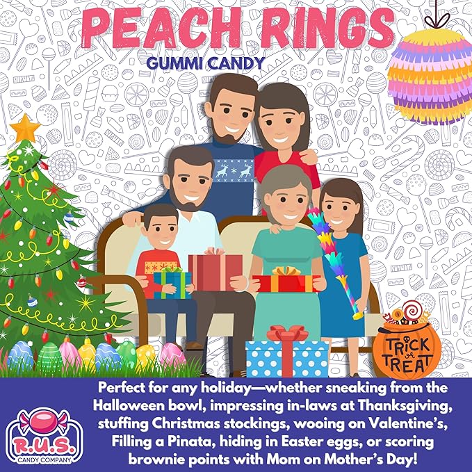 Peach Ring Gummies 4.5 lbs Bulk Bag – Fruity Gummy Candy – Fresh, Soft & Chewy – Party, Snack, Candy Buffet – by RUS Candy Company (Peach)