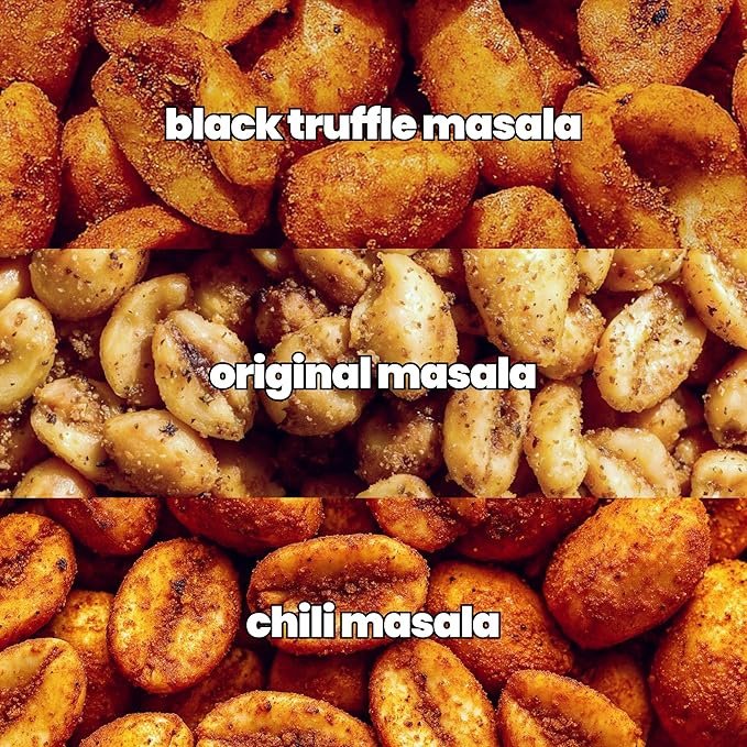 Confusion Snacks Indian Flavored Roasted Peanuts Variety Pack – Spicy Chili, Truffle and Salted Flavors, Gluten Free, High Protein and Seed Oil Free Healthy Snack | 3-Pack