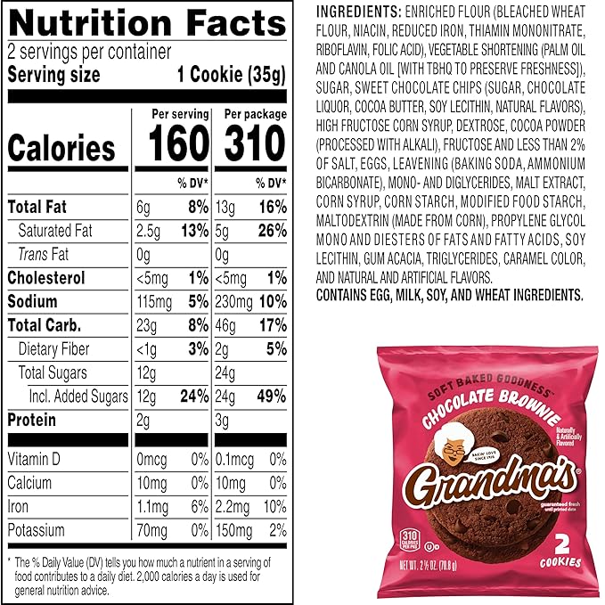 Grandma's Cookies, Chocolate Brownie, 2.5 Ounce (Pack of 60)